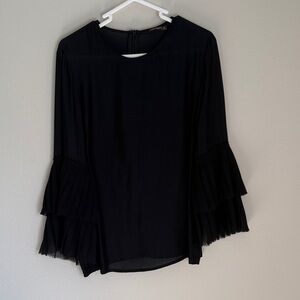 J. McLaughlin Black Blouse with Tiered Sleeves